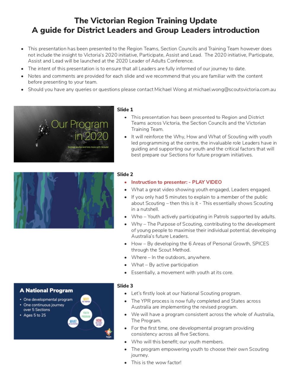 Region Training Update Presentation Notes