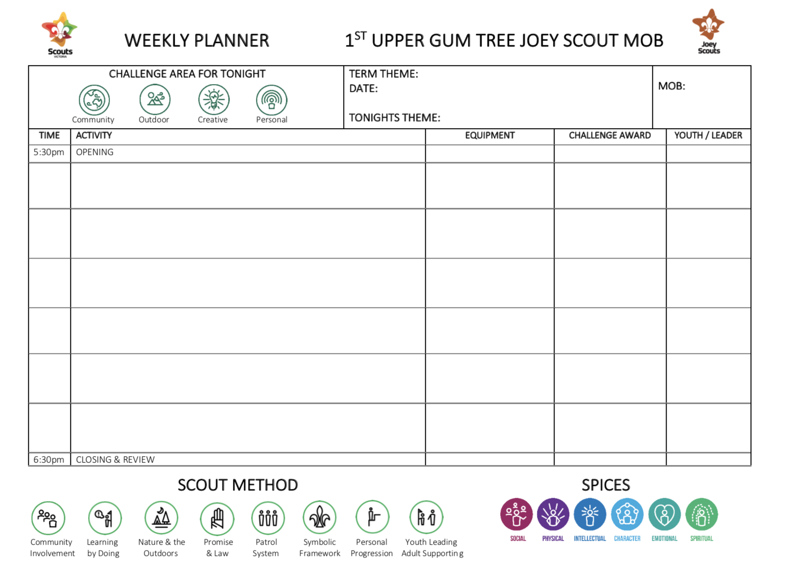 Program Template for Sections