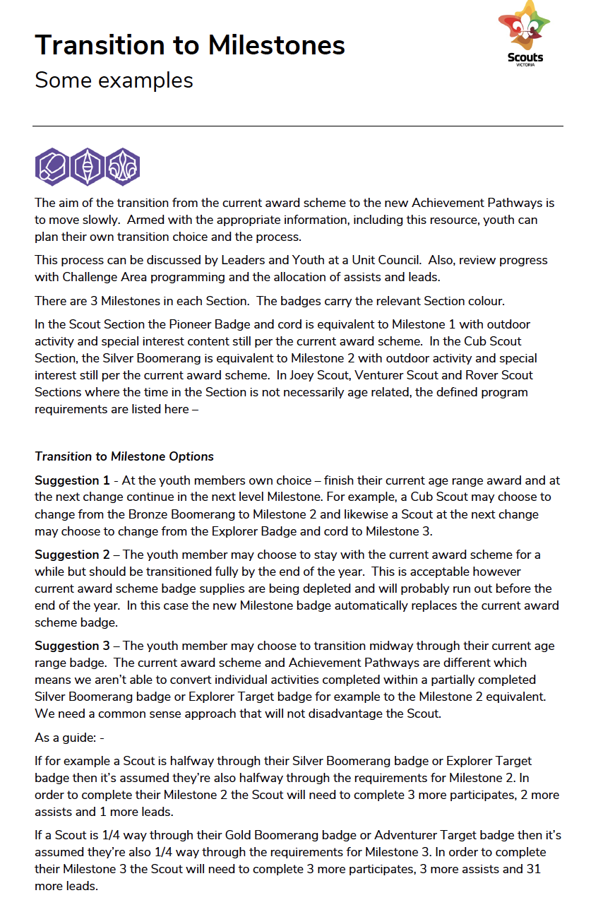 Transition to Milestones