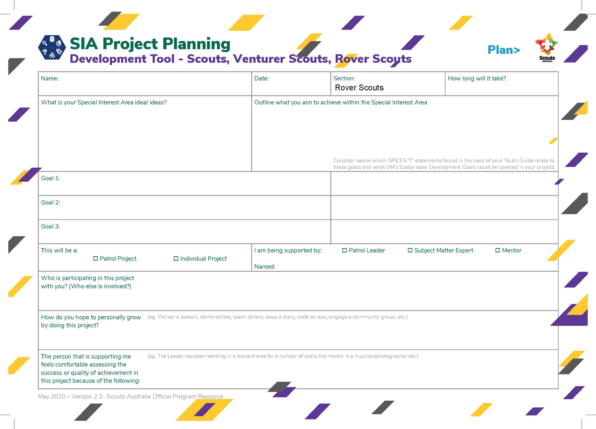 Project Planning Development Tool - Scouts, Venturer Scouts and Rover Scouts 